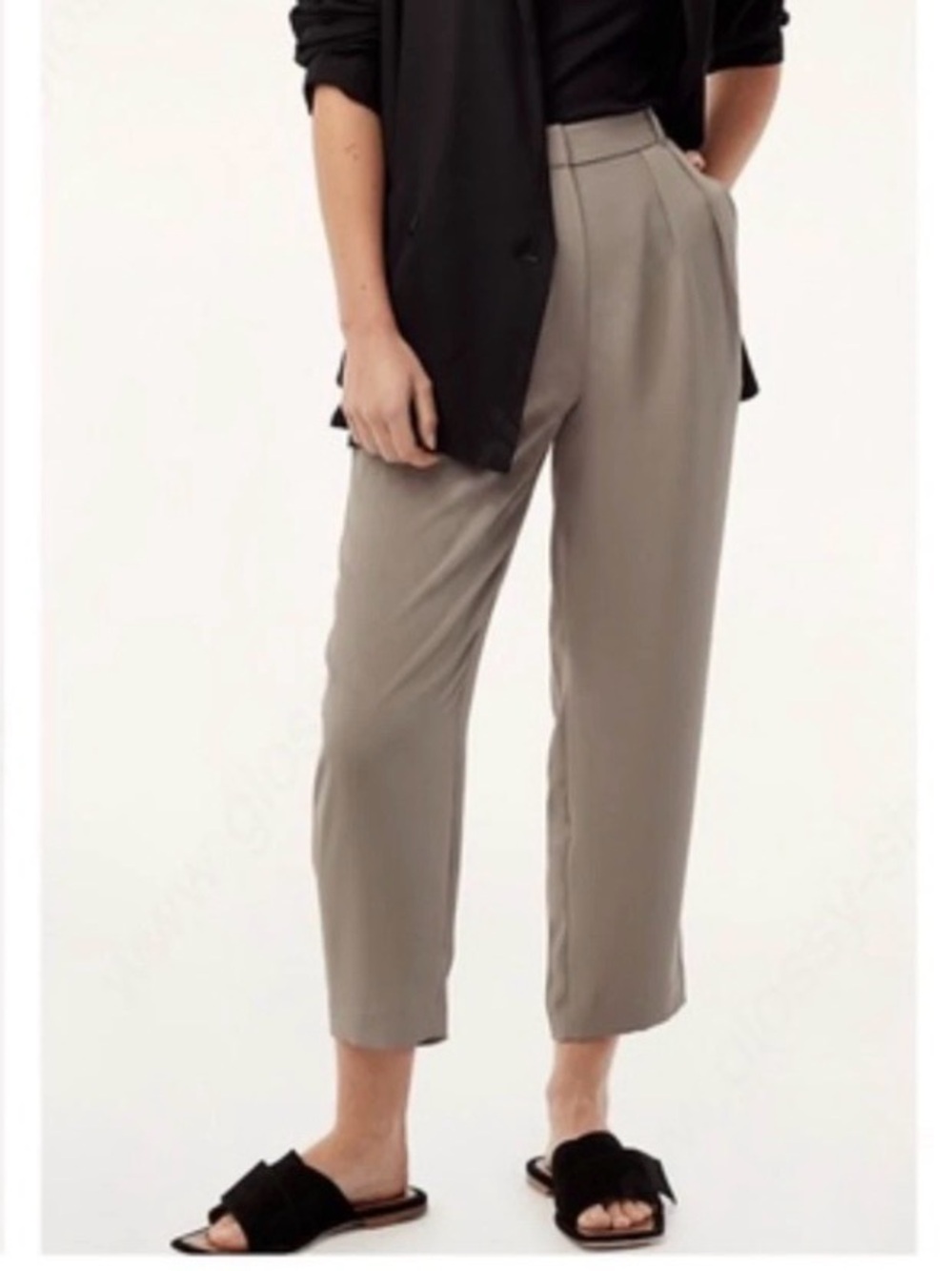 Aritzia Babaton Pleated High-Waist Wide-Leg Trousers in Taupe